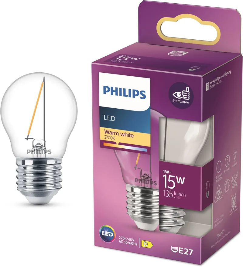 LED-dråbepære E27 P45 1,4W klar fra Philips – produktbillede