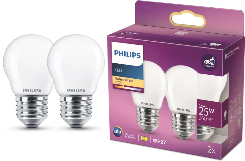 LED-Lampe Classic Mini-ball 22W827 25W Frosted 2-pack E27 von Philips – Produktfoto