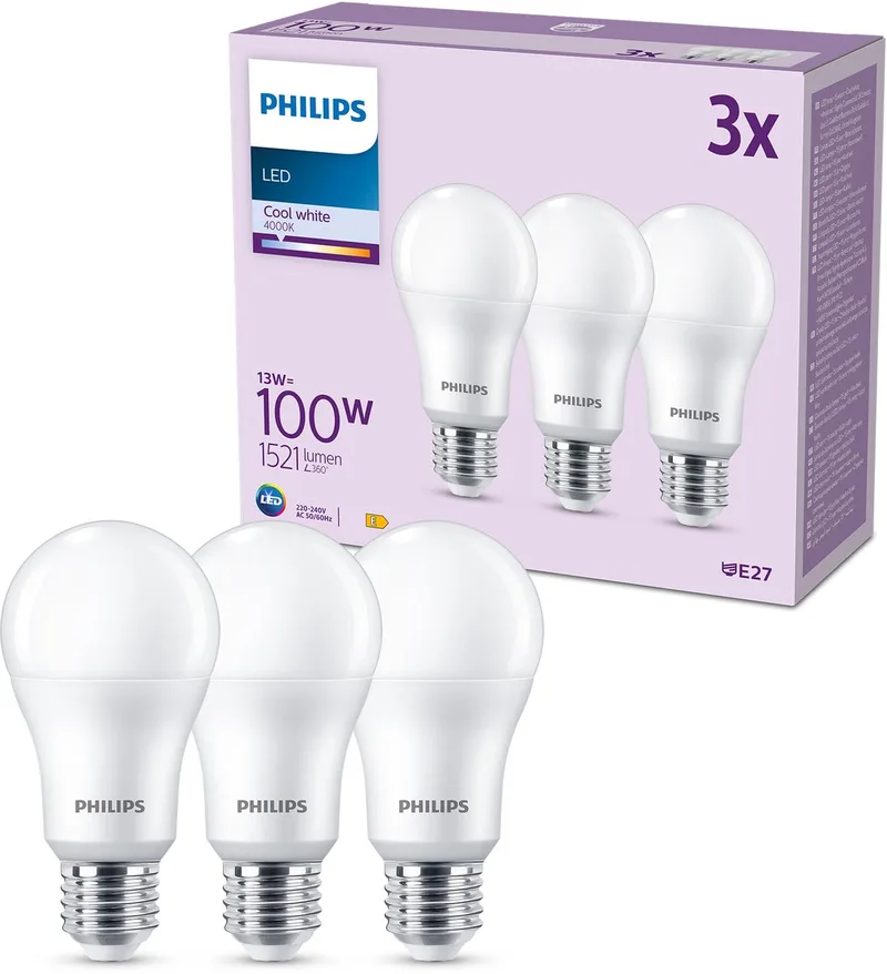 LED-pære E27 13 W 1.521lm 4.000 K mat 3 fra Philips – produktbillede
