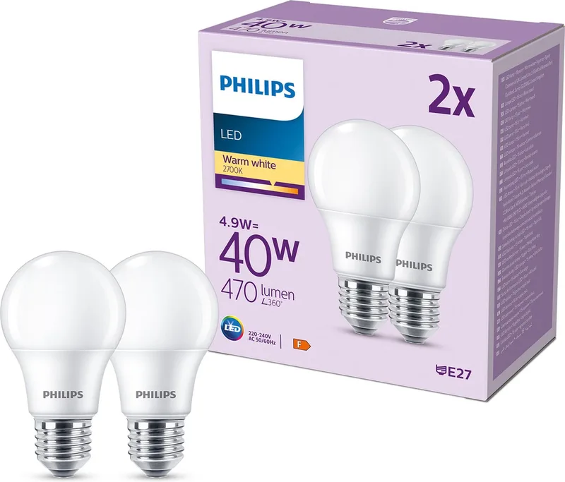 Lamp Mat - 40 W - E27 - Warmwit licht - 2 stuks fra Philips – produktbillede