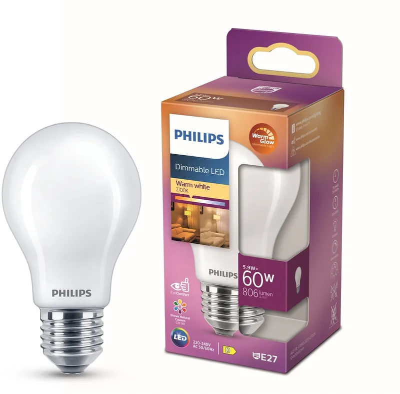 Lamp Mat - 60 W - E27 - Dimbaar warmwit licht fra Philips – produktbillede