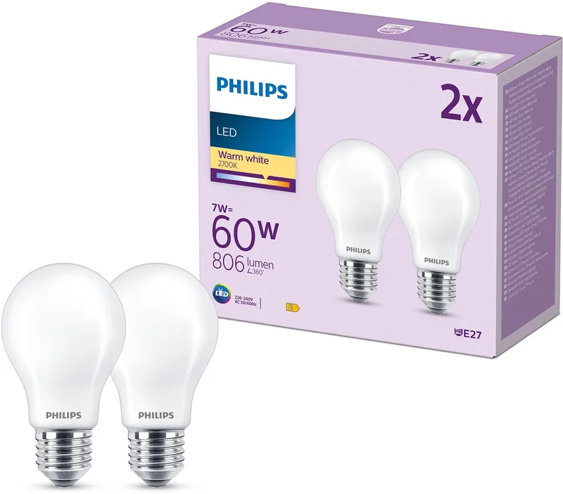Lamp Mat - 60 W - E27 - Warmwit licht - 2 stuks van Philips – productfoto