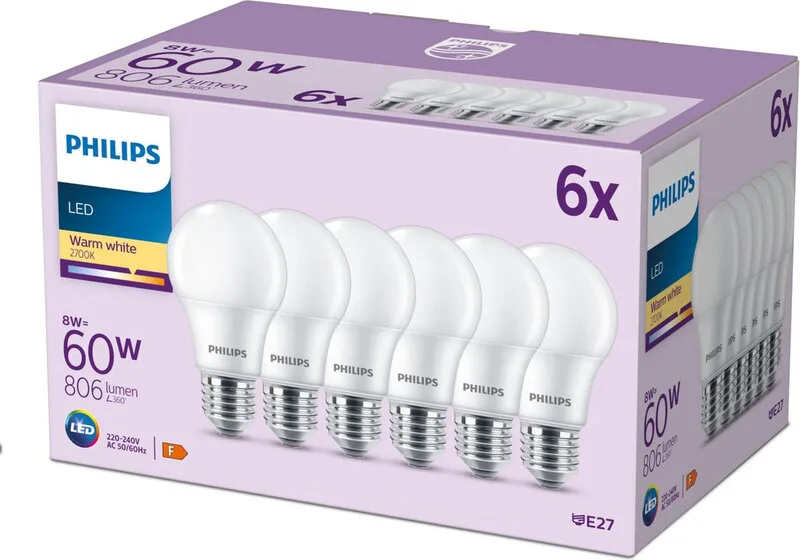Lamp Mat - 60 W - E27 - Warmwit licht - 6 stuks fra Philips – produktbillede