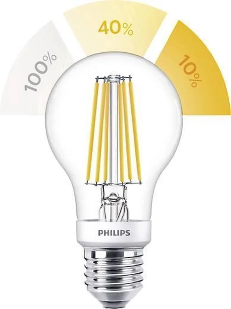 Ampoule SceneSwitch transparente 60W E27 lumière blanc chaud de Philips – photo produit