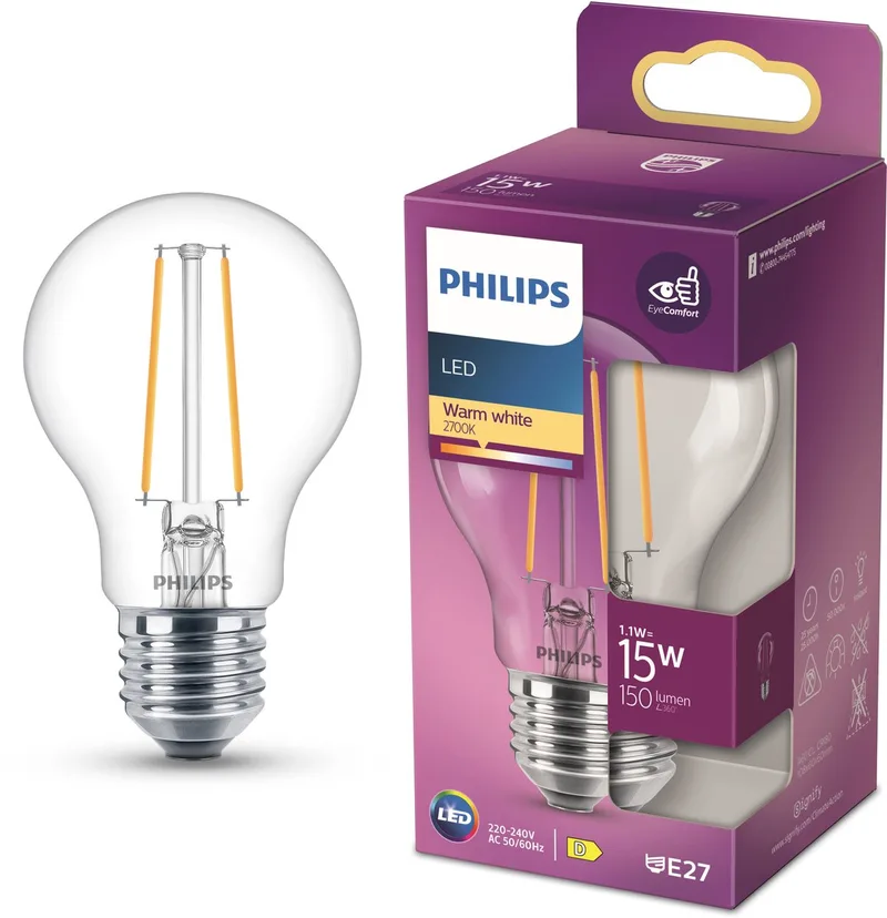 LED 76239100 LED EEK F (A - G) E27 Birnenform 1.5 W = 15 W Warmweiß (Ø x L) 6 cm x 10.4 cm 1 St. von Philips – Produktfoto