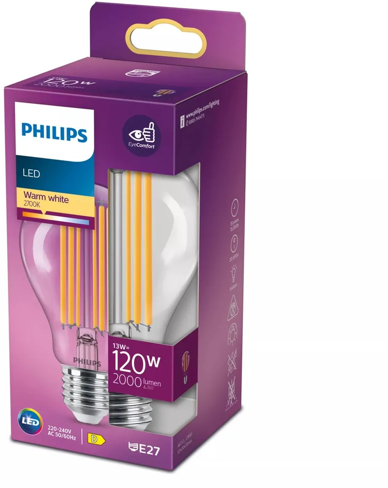 Lamp Transparant - 120 W - E27 - warmwit licht van Philips – productfoto