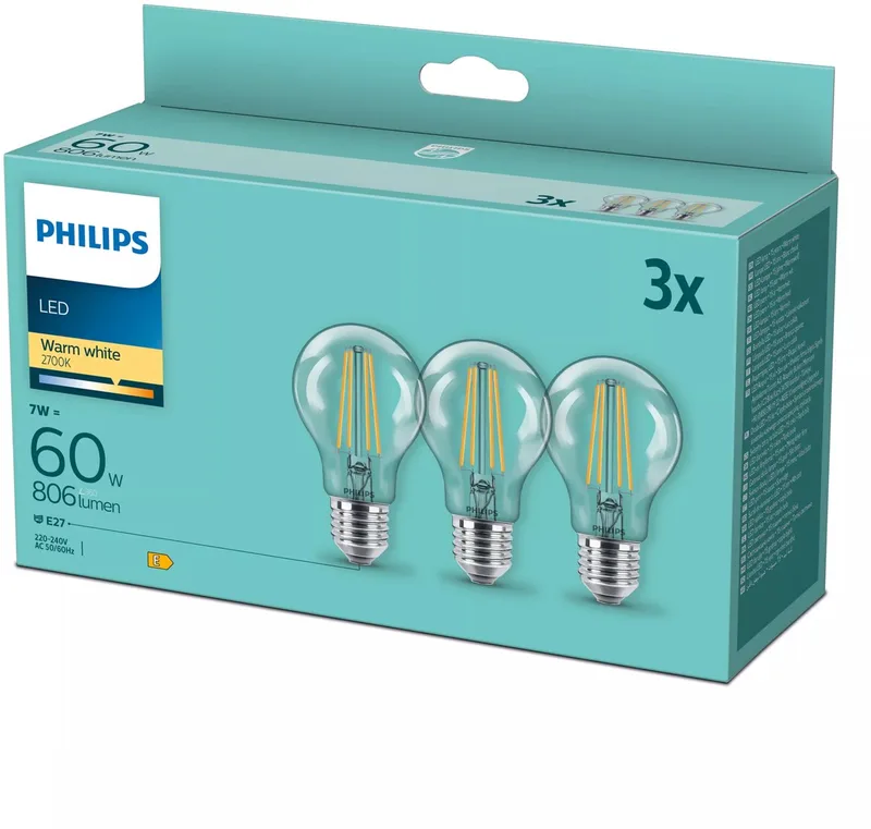 Lamp Transparant - 60 W - E27 - Warmwit licht - Actieverpakking från Philips – produktbild