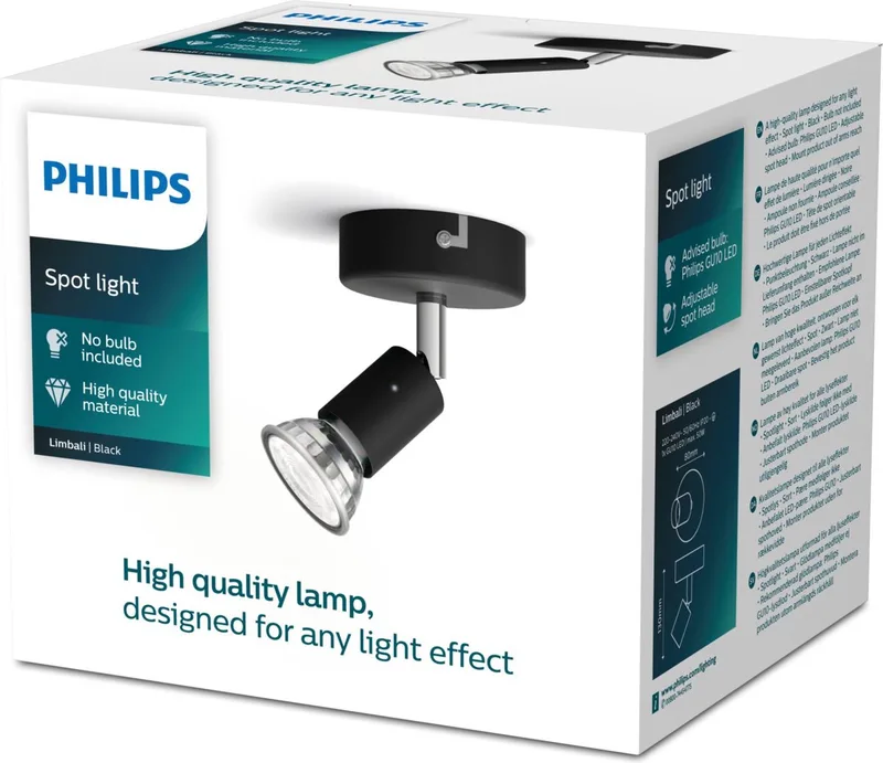 Limbali spot en saillie, 1-lichts de Philips en Noir – photo produit