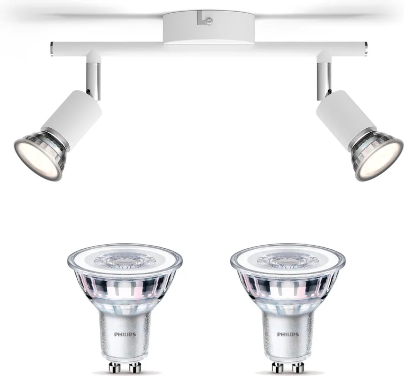 Limbali Opbouwspot - Warmwit Licht - Plafondspot met 2 Lichtpunten - GU10 - SceneSwitch - Eenvoudig Dimbaar met Je Klassieke Schakelaar de Philips en Blanc – photo produit