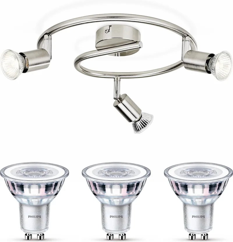 Limbali Opbouwspot - Warmwit Licht - Plafondspot met 3 Lichtpunten - GU10 - Niet Dimbaar de Philips en Mat Chroom – photo produit