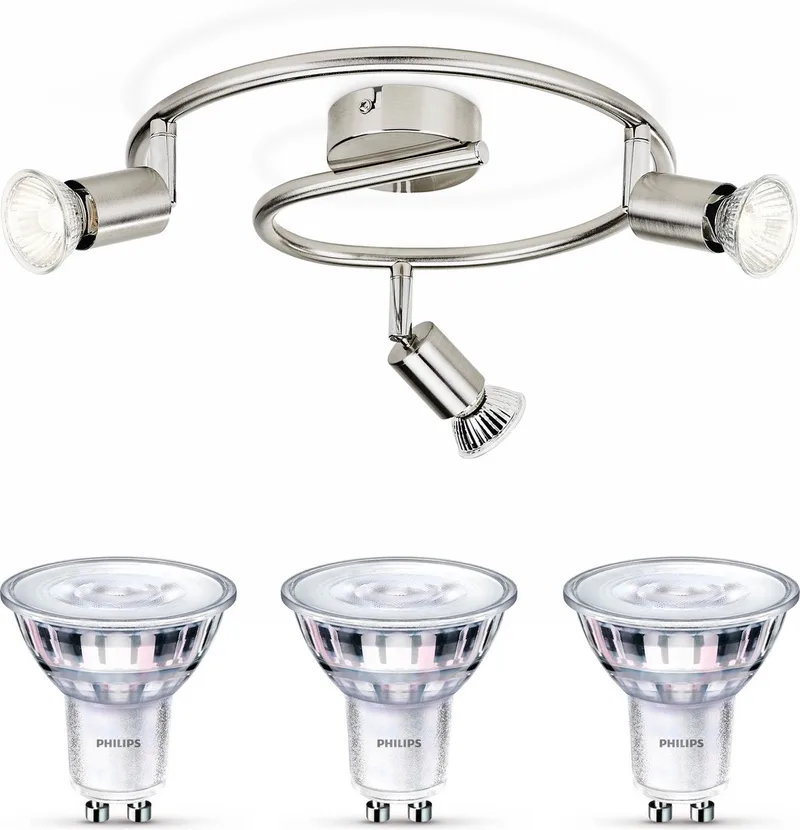 Limbali Opbouwspot - Warmwit Licht - Plafondspot met 3 Lichtpunten - GU10 - SceneSwitch - Eenvoudig Dimbaar met Je Klassieke Schakelaar de Philips en Mat Chroom – photo produit