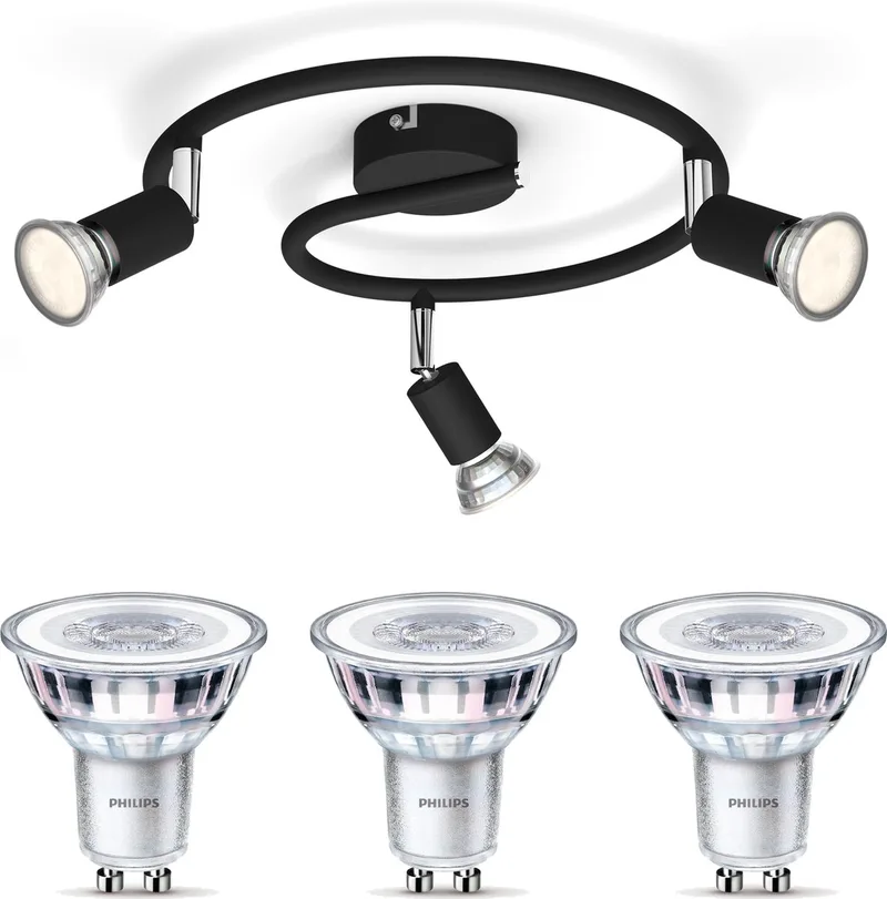 Limbali Opbouwspot - Warmwit Licht - Plafondspot met 3 Lichtpunten - GU10 - SceneSwitch - Eenvoudig Dimbaar met Je Klassieke Schakelaar de Philips en Noir – photo produit