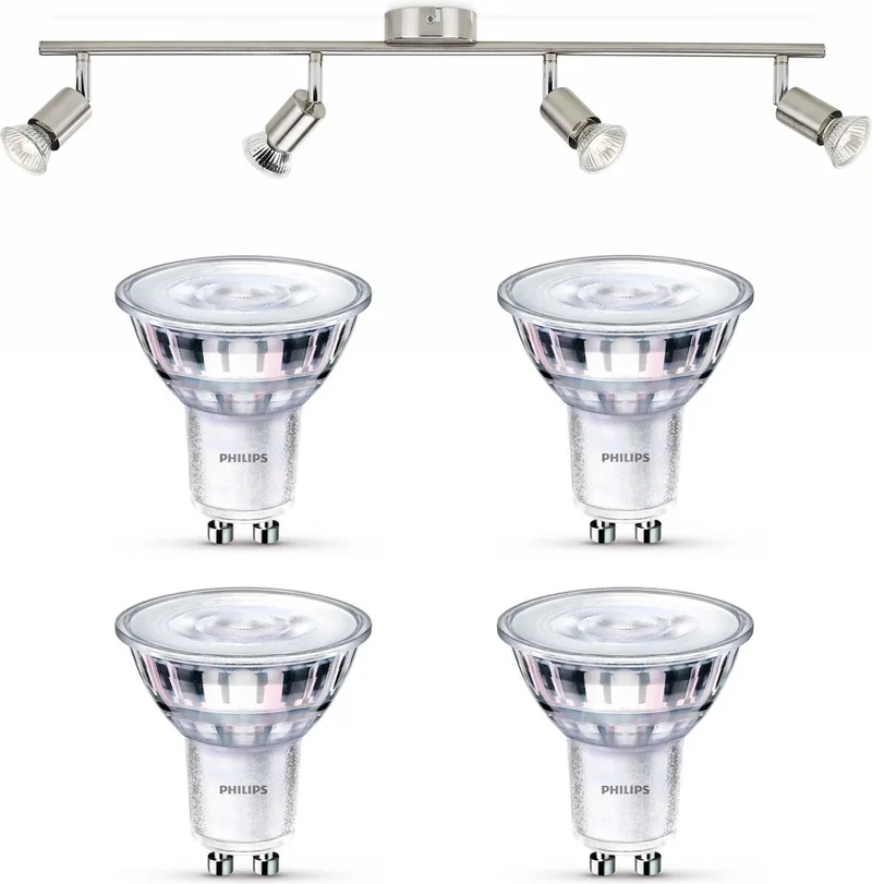 Limbali Opbouwspot - Warmwit Licht - Plafondspot met 4 Lichtpunten - GU10 - SceneSwitch - Eenvoudig Dimbaar met Je Klassieke Schakelaar från Philips i Mat Chroom – produktbild