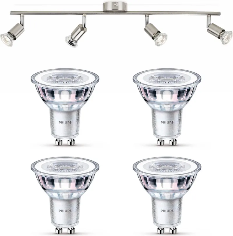 Limbali Opbouwspot - Warmwit Licht - Plafondspot met 4 Lichtpunten - GU10 - Niet Dimbaar de Philips en Mat Chroom – photo produit