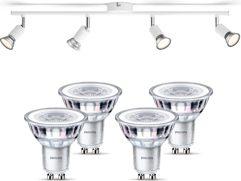 Limbali Opbouwspot - Warmwit Licht - Plafondspot met 4 Lichtpunten - GU10 - Niet Dimbaar de Philips en Blanc – photo produit