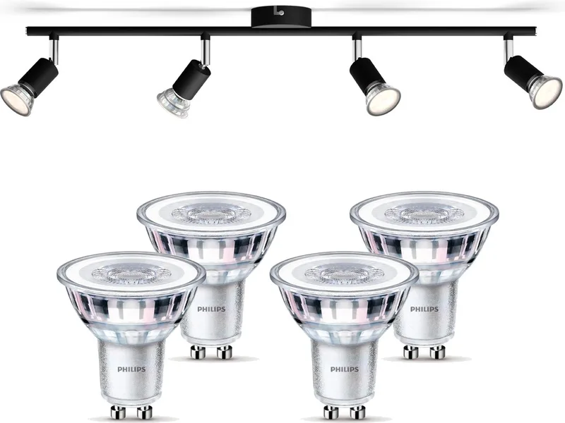 Limbali Opbouwspot - Warmwit Licht - Plafondspot met 4 Lichtpunten - GU10 - Niet Dimbaar van Philips in Zwart – productfoto