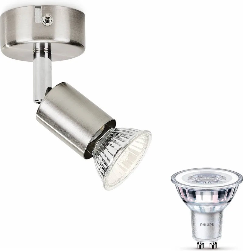 Limbali Opbouwspot - Warmwit Licht - Wandspot of Plafondspot met 1 Lichtpunt - GU10 - Niet Dimbaar van Philips in Mat Chroom – productfoto