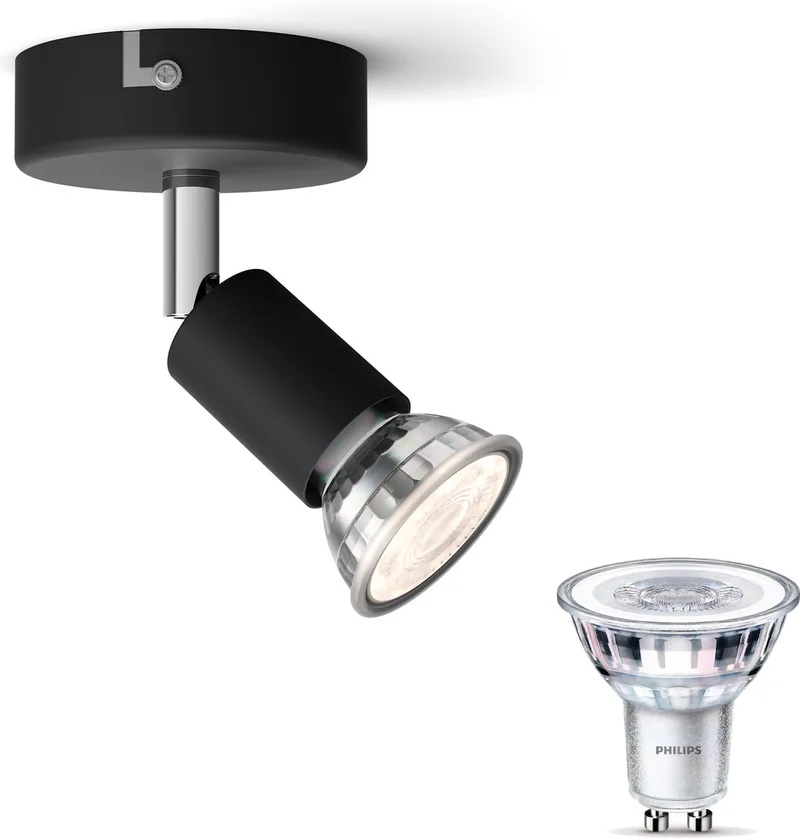 Limbali Opbouwspot - Warmwit Licht - Wandspot of Plafondspot met 1 Lichtpunt - GU10 - Niet Dimbaar van Philips in Zwart – productfoto