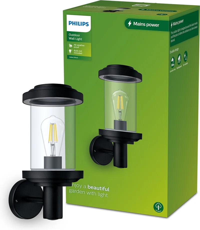 Listra wandlamp - E27 de Philips en Noir – photo produit