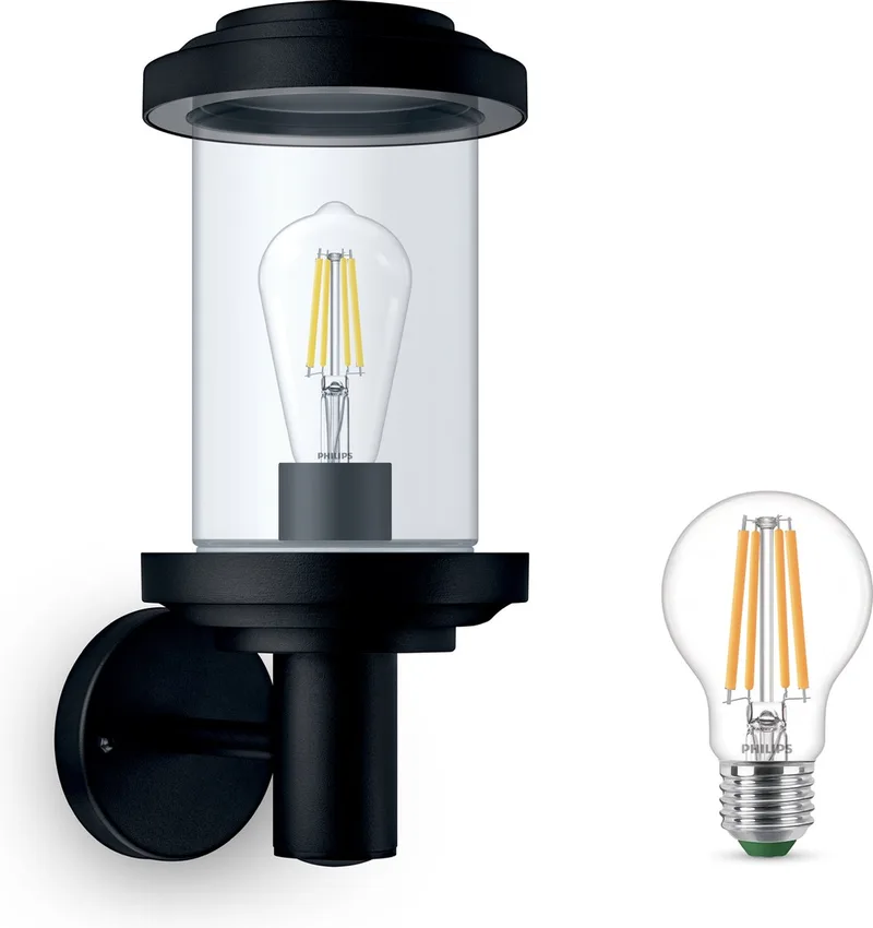 Listra Wandlamp voor Buiten Opwaarts - Buitenlamp - E27 - Warmwit Licht - Niet Dimbaar by Philips in Black – product photo