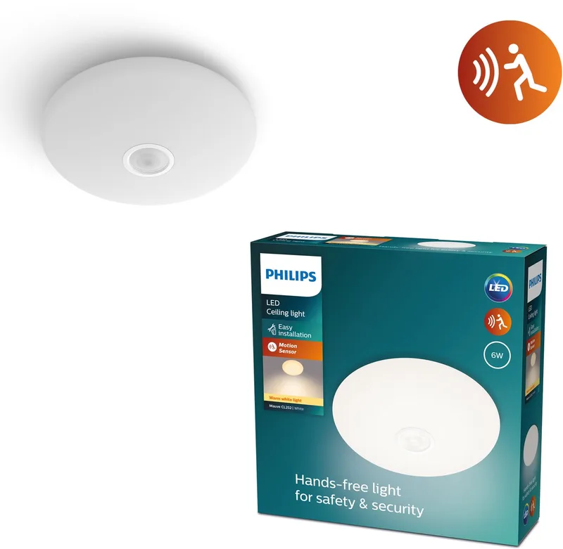 Mauve plafondlamp - rond - groot - met sensor fra Philips i Hvid – produktbillede