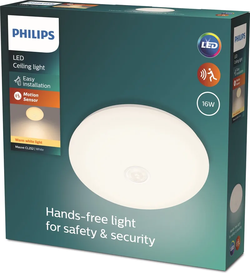 Mauve plafondlamp - rond - klein - met sensor fra Philips i Hvid – produktbillede