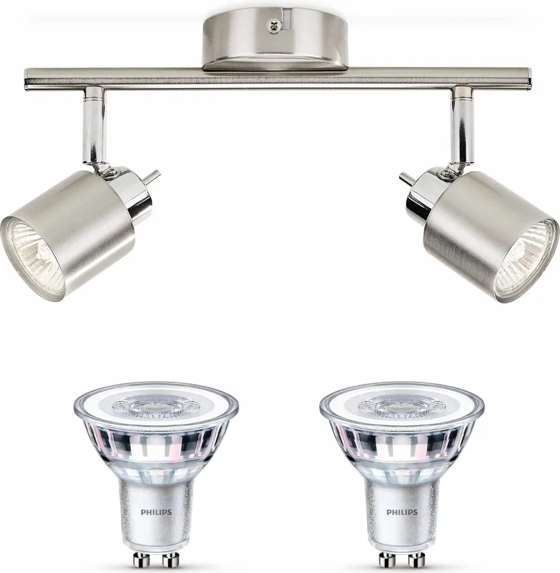 Meranti Opbouwspot - Warmwit Licht - Plafondspot met 2 Lichtpunten - GU10 - Niet Dimbaar från Philips i Mat Chroom – produktbild