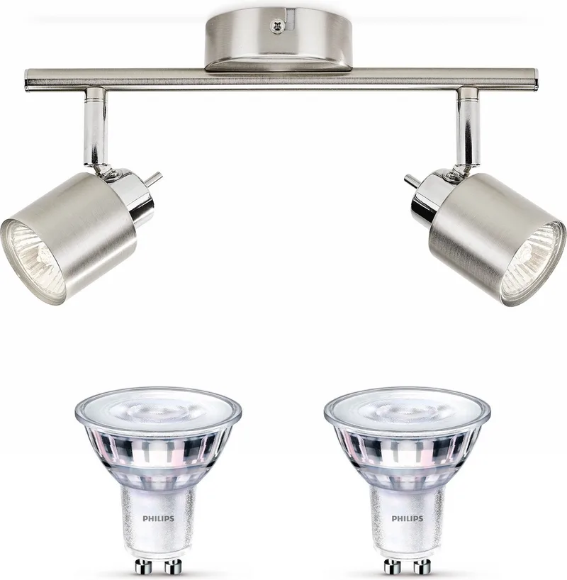 Meranti Opbouwspot - Warmwit Licht - Plafondspot met 2 Lichtpunten - GU10 - SceneSwitch - Eenvoudig Dimbaar met Je Klassieke Schakelaar från Philips i Mat Chroom – produktbild