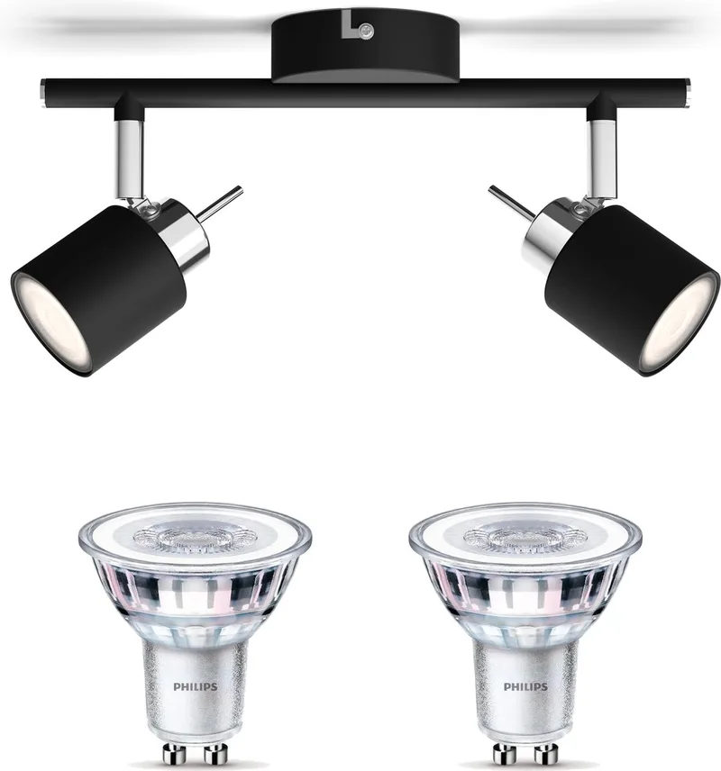 Meranti Opbouwspot - Warmwit Licht - Plafondspot met 2 Lichtpunten - GU10 - SceneSwitch - Eenvoudig Dimbaar met Je Klassieke Schakelaar by Philips in Black – product photo