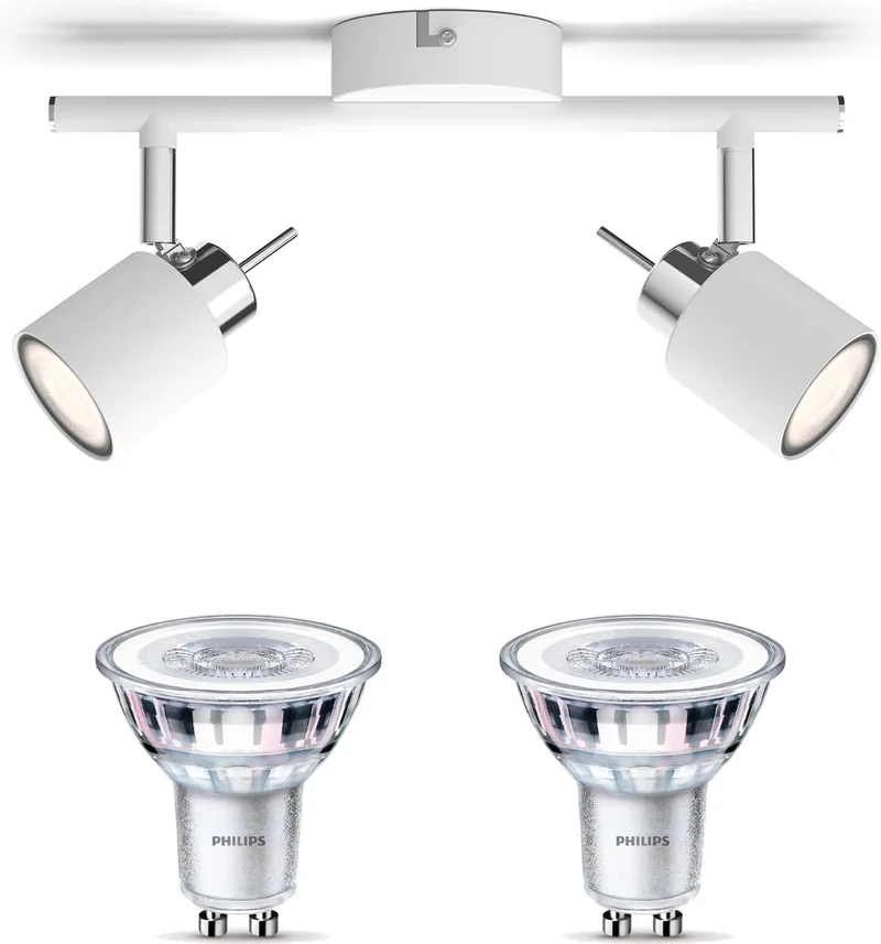 Meranti Opbouwspot - Warmwit Licht - Plafondspot met 2 Lichtpunten - GU10 - Niet Dimbaar von Philips in Weiß – Produktfoto