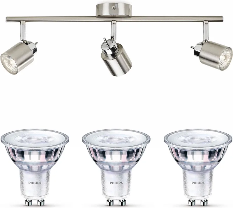 Meranti Opbouwspot - Warmwit Licht - Plafondspot met 3 Lichtpunten - GU10 - SceneSwitch - Eenvoudig Dimbaar met Je Klassieke Schakelaar från Philips i Mat Chroom – produktbild