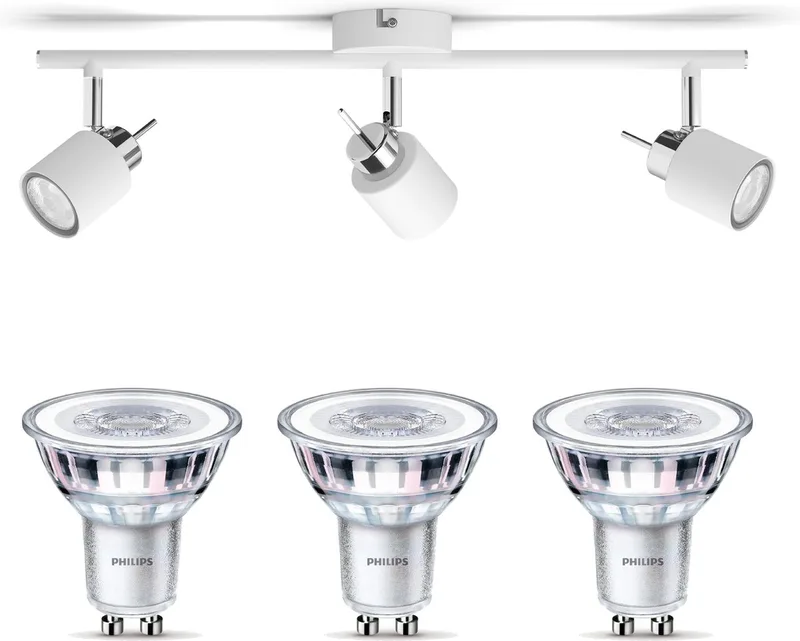 Meranti Opbouwspot - Warmwit Licht - Plafondspot met 3 Lichtpunten - GU10 - Niet Dimbaar de Philips en Blanc – photo produit