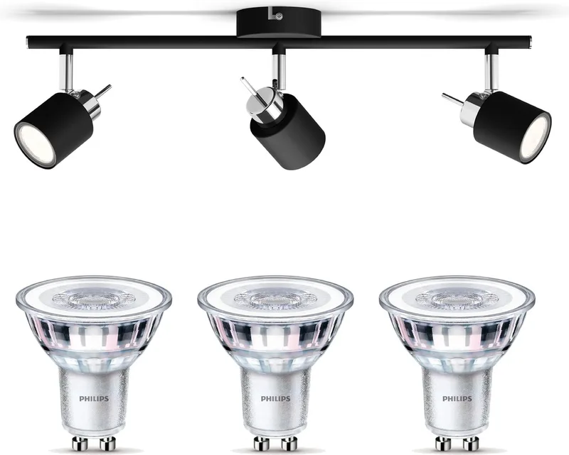 Meranti Opbouwspot - Warmwit Licht - Plafondspot met 3 Lichtpunten - GU10 - Niet Dimbaar de Philips en Noir – photo produit