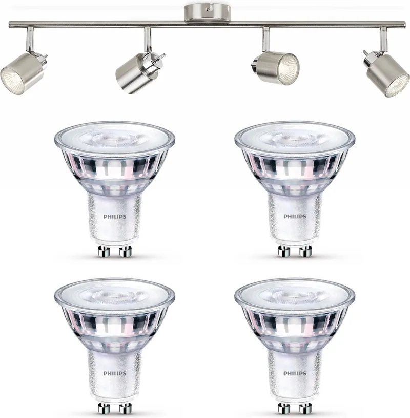 Meranti Opbouwspot - Warmwit Licht - Plafondspot met 4 Lichtpunten - GU10 - SceneSwitch - Eenvoudig Dimbaar met Je Klassieke Schakelaar från Philips i Mat Chroom – produktbild