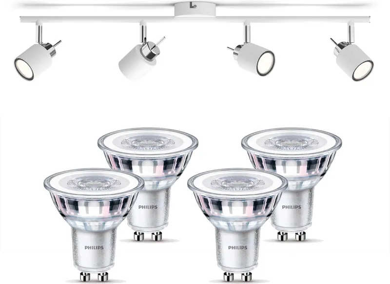 Meranti Opbouwspot - Warmwit Licht - Plafondspot met 4 Lichtpunten - GU10 - Niet Dimbaar van Philips in Wit – productfoto
