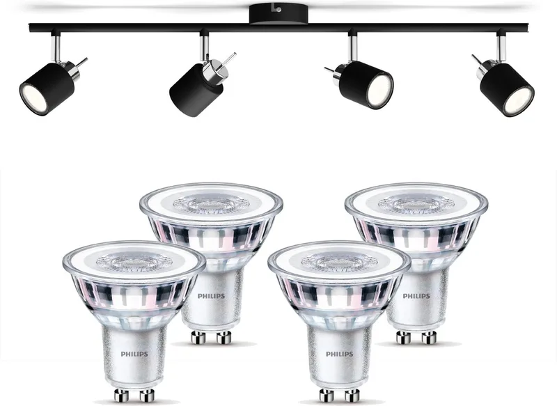 Meranti Opbouwspot - Warmwit Licht - Plafondspot met 4 Lichtpunten - GU10 - SceneSwitch - Eenvoudig Dimbaar met Je Klassieke Schakelaar von Philips in Schwarz – Produktfoto