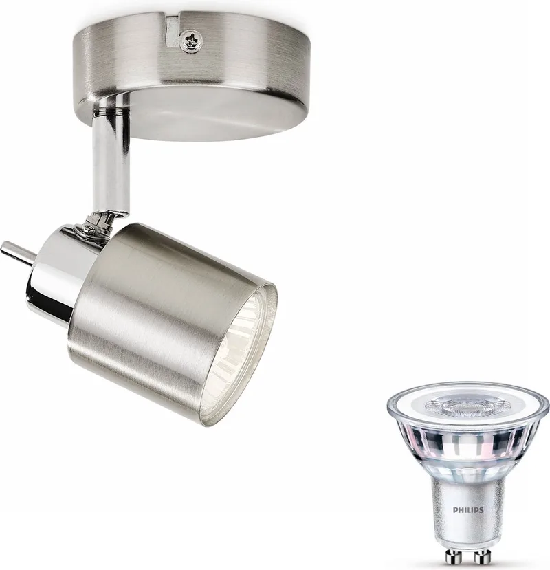 Meranti Opbouwspot - Warmwit Licht - Wandspot of Plafondspot met 1 Lichtpunt - GU10 - Niet Dimbaar från Philips i Mat Chroom – produktbild