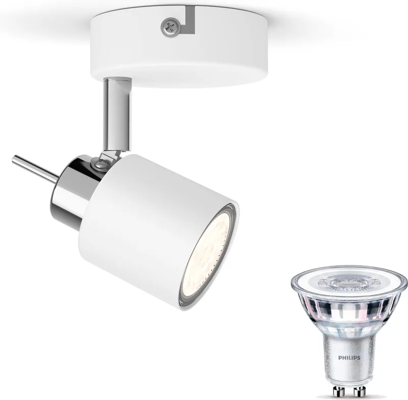 Meranti Opbouwspot - Warmwit Licht - Wandspot of Plafondspot met 1 Lichtpunt - GU10 - SceneSwitch - Eenvoudig Dimbaar met Je Klassieke Schakelaar van Philips in Wit – productfoto