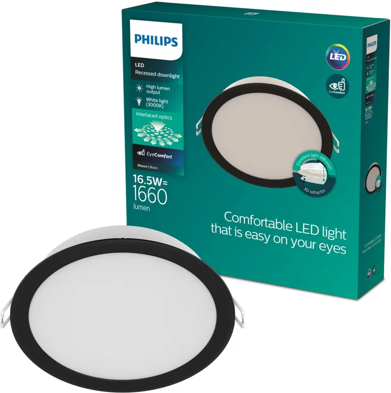 Meson Inbouwspot - Plafondverlichting - Diameter: 165mm - Helder wit licht: 3000K de Philips en Noir – photo produit