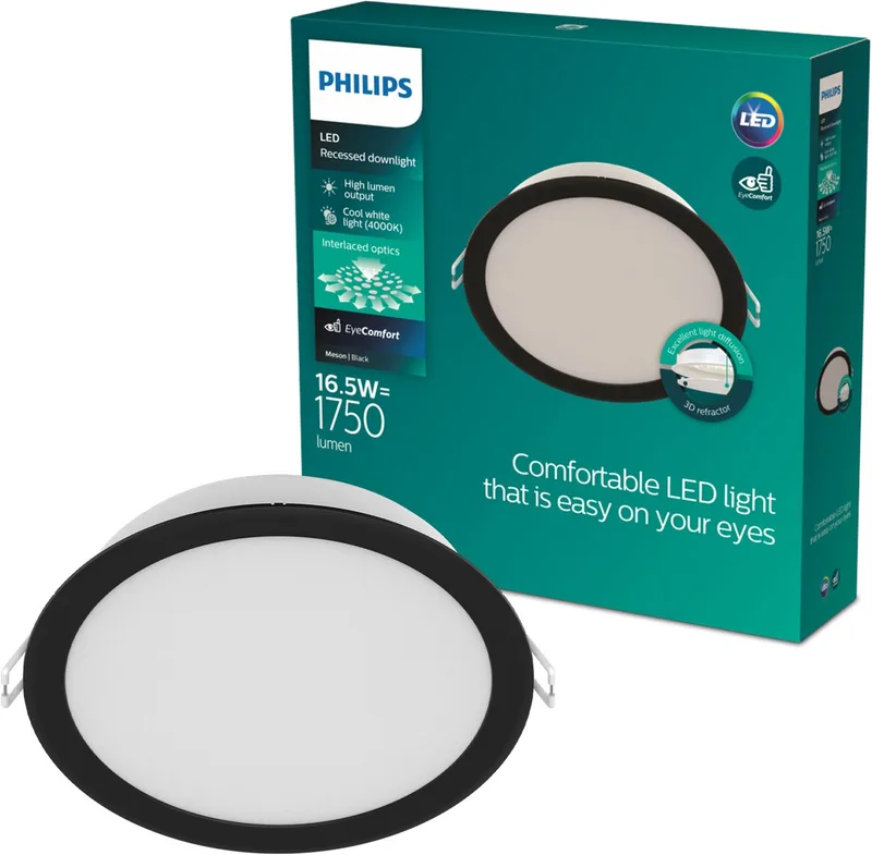 Meson Inbouwspot - Plafondverlichting - Diameter: 165mm - Koelwit licht: 4000K von Philips in Schwarz – Produktfoto