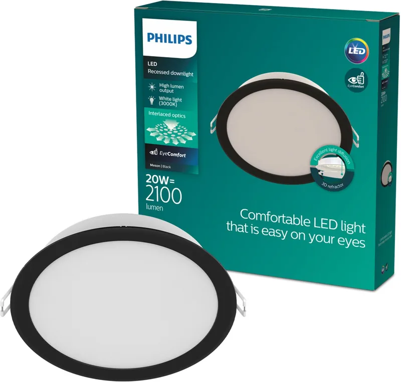 Meson Inbouwspot - Plafondverlichting - Diameter: 190mm - Helder wit licht: 3000K von Philips in Schwarz – Produktfoto