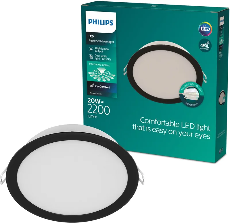 Meson Inbouwspot - Plafondverlichting - Diameter: 190mm - Koelwit licht: 4000K de Philips en Noir – photo produit