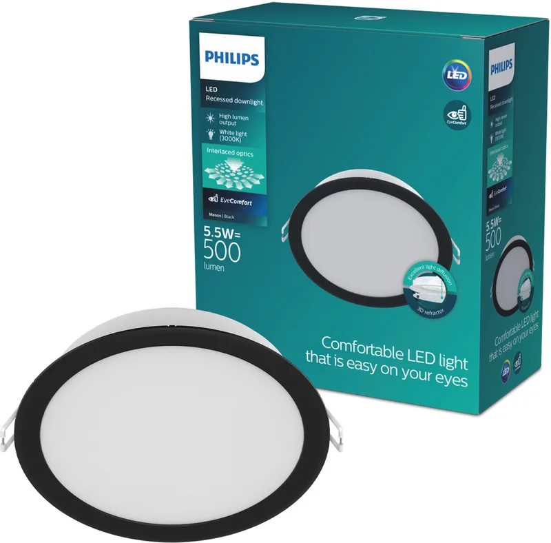 Meson Inbouwspot - Plafondverlichting - Diameter: 90mm - Helder wit licht: 3000K de Philips en Noir – photo produit