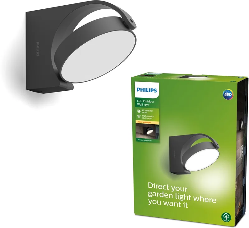 Mimosa muurlamp voor buiten - warmwit licht - 7 W de Philips en Anthracite – photo produit