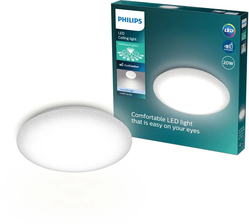 Moire Plafondlamp - Glittereffect - Koelwit licht: 4000K - Diameter: 38 cm - 20W - Rond fra Philips i Hvid – produktbillede
