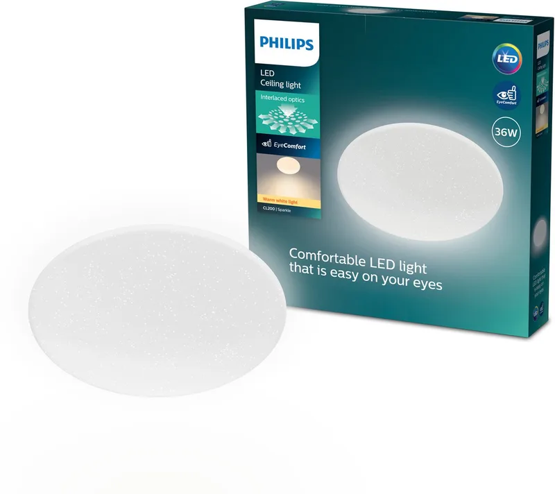 Moire Plafondlamp - Glittereffect - Warmwit licht: 2700K - Diameter: 42 cm - 36W - Rond fra Philips i Hvid – produktbillede