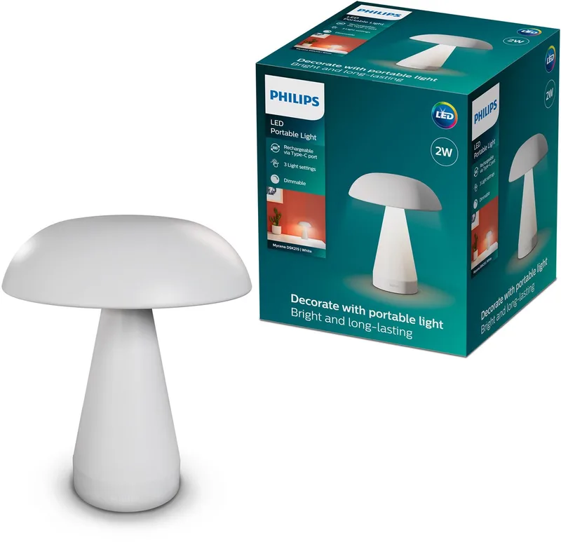Mycena Tafellamp - Instelbare kleurtemperatuur - Dimbaar - Draagbaar - Oplaadbaar via USB-C - 2W de Philips en Blanc – photo produit