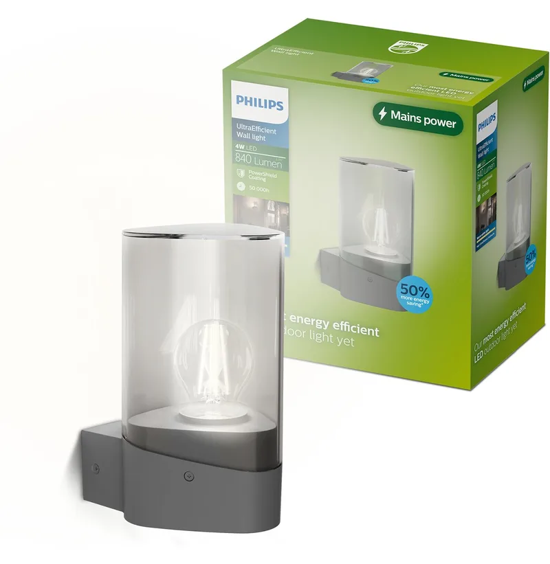 Nayl Wandlamp - Buitenverlichting - E27 LED-lamp meegeleverd - Warmwit licht: 2700K - PowerShield coating fra Philips i Antracit – produktbillede
