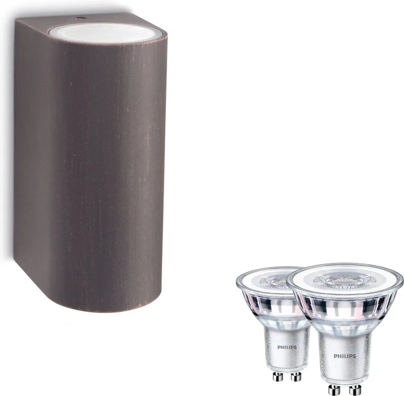 Nightingale Wandlamp voor Buiten Up & Down - Buitenlamp - GU10 - Warmwit Licht - Niet Dimbaar by Philips in Roestbruin – product photo