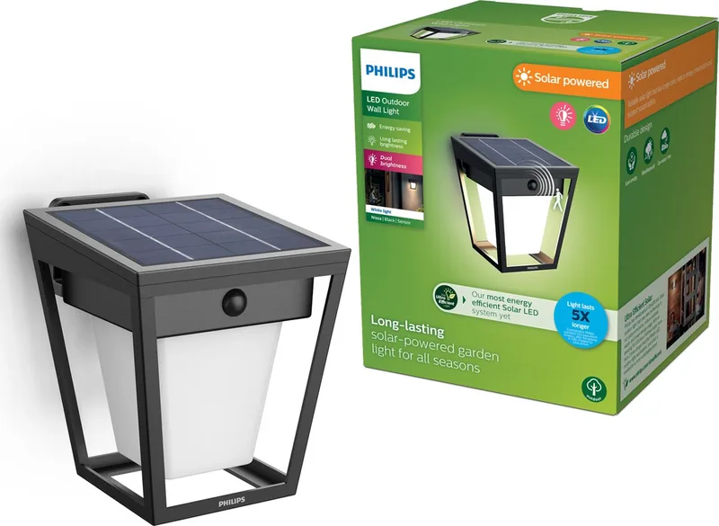 Nissa wandlamp -UltraEfficient LED - Solar buitenlamp -Helder warm licht; 3000K - Bewegingssensor - Zonne-energie - Schemersensor de Philips en Noir – photo produit